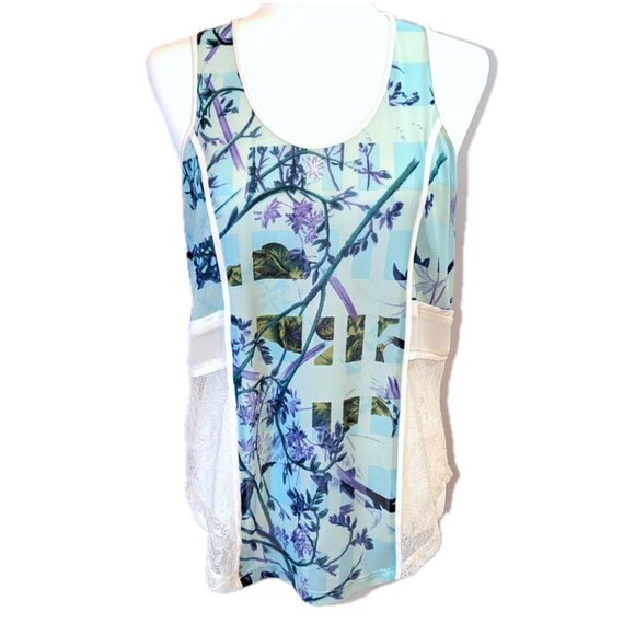 BCBGeneration | Botanical Lace Insets Tank Top in Aquashell Multi	| Size Medium - Picture 2 of 10